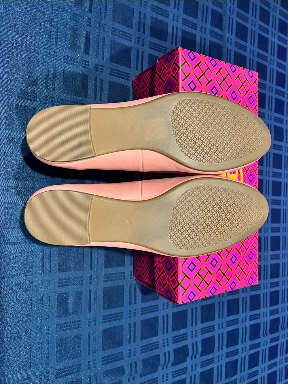 Tory Burch Benton 2 Coral Pink Tramonto Nappa Leather Logo Ballet Flats